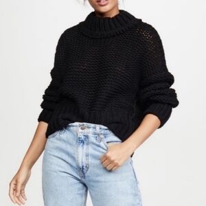Free People My Only Sunshine Chunky Knit Black Sweater Size Large